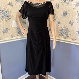 Alex Evenings Black Flutter Sleeve Midi Dress, Size 6P